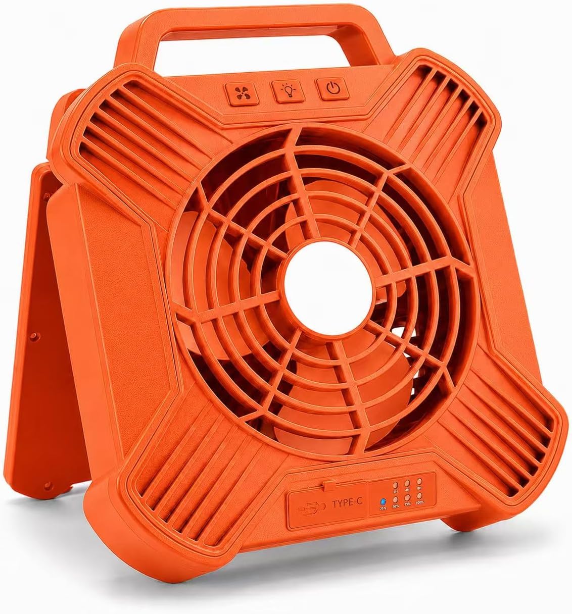 Solar Camping Fan, 10000mAh Rechargeable Tent Fan,4-Speed Battery & Solar Powered Fan with LED Light for Camping RV Emergency Travel (Orange)