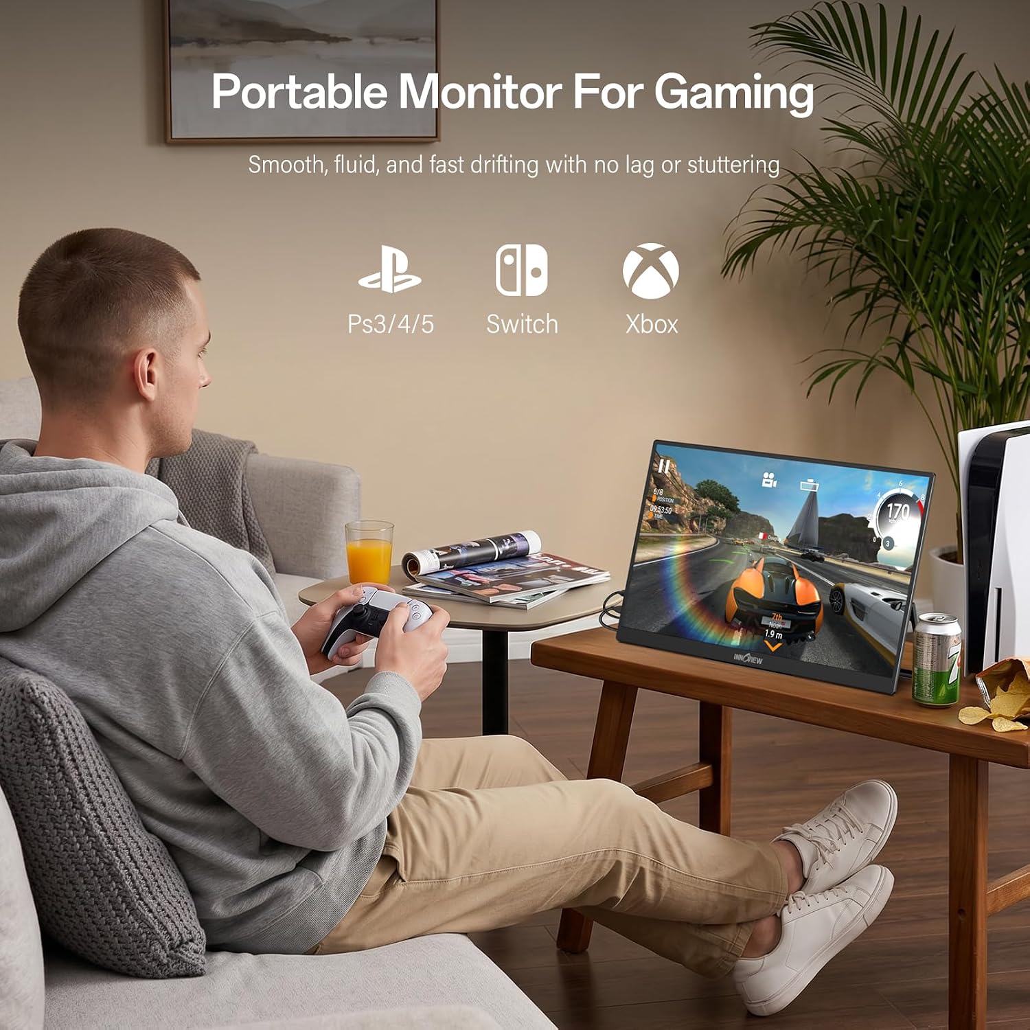 InnoView 16" Portable Monitor 144Hz Portable Gaming Monitor with Protective Sleeve, 1200P FHD External Monitor, Lightweight, Extra Second Screen for Laptop, PS5, Mac, Xbox (Not Includes Adapter) - Image 3
