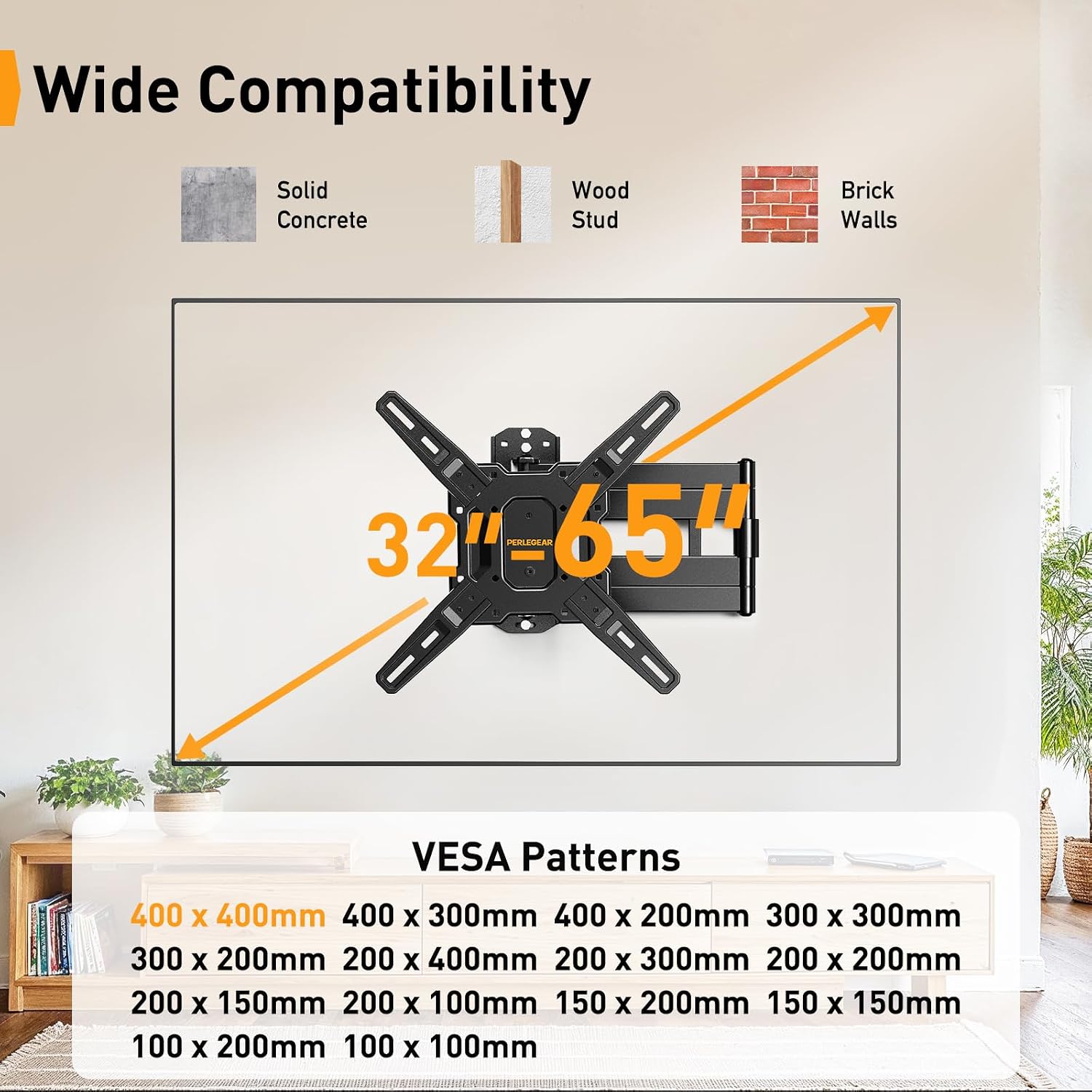 Perlegear Long Arm TV Wall Mount for 32-65″ TVs, 37.4” Long Extension - Image 2