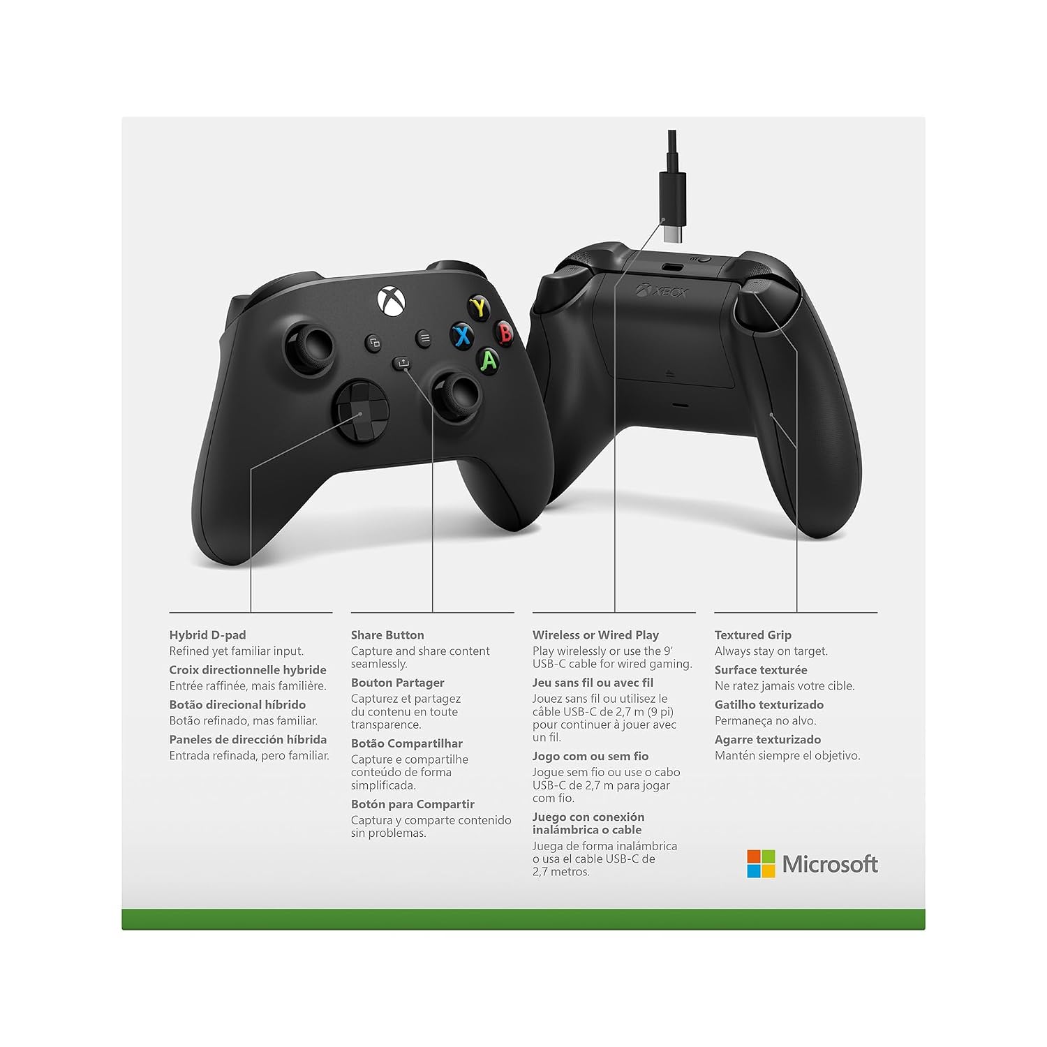 XBOX Wireless Gaming Controller + USB-C Cable | Carbon Black | Consoles, PCs, TVs, mobile, and more | Textured Grip | Wireless, Bluetooth, USB-C Connectivity - Image 8