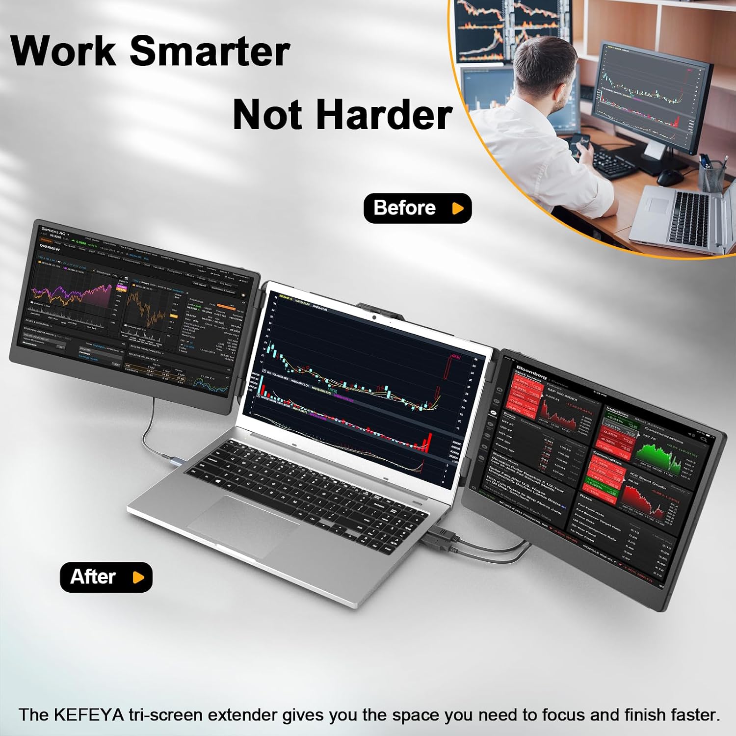 KEFEYA Laptop Screen Extender, 14.2" Portable Monitor for Laptop with Full HD IPS Display, Monitor Extender Compatible with Mac, Windows, Chrome, Fits 13-17 Inch Laptops - Image 4