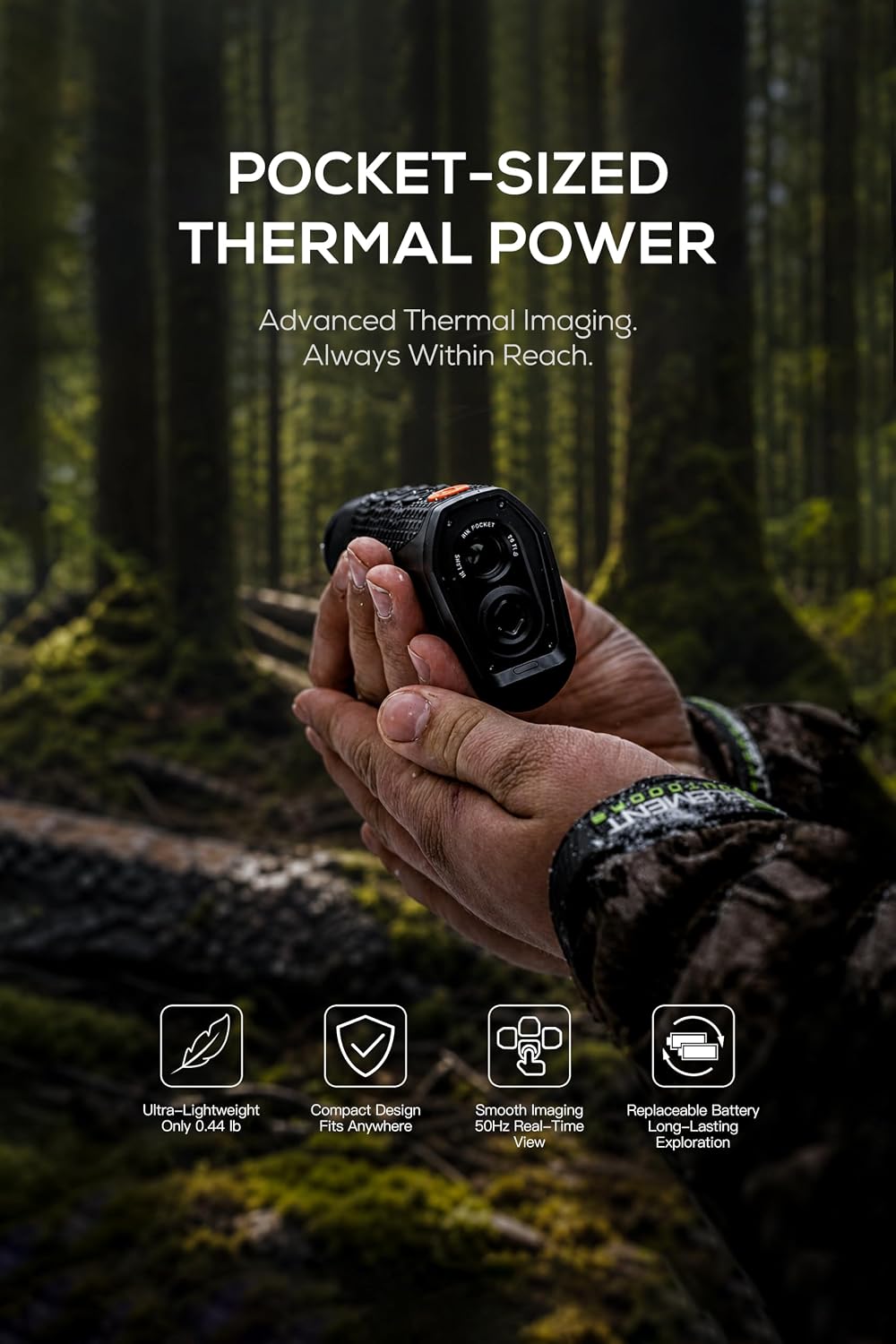 RIX Pocket K2 Portable Thermal Monocular for Hunting, 256x192 (50Hz), Wi-Fi, Handheld Night Vision Monocular - Image 2