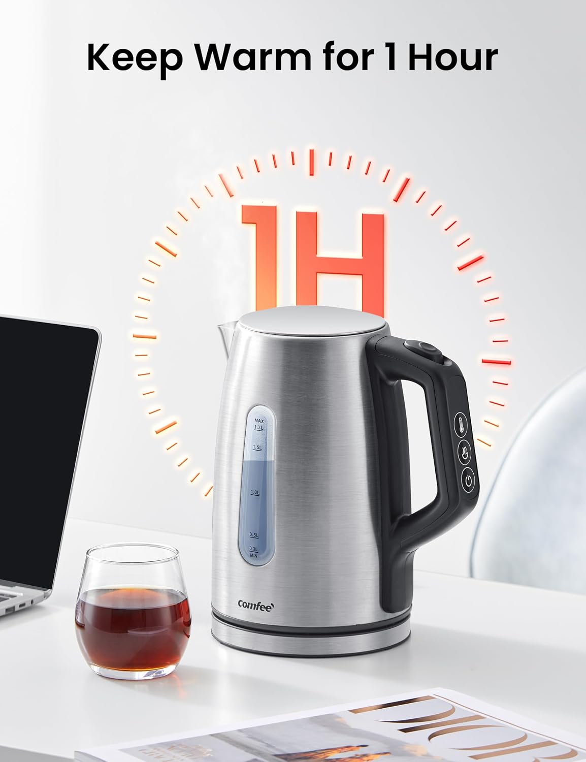 COMFEE' Stainless Steel Temperature-Control Kettle, 1.7L with 6 Preset Mode - Image 3