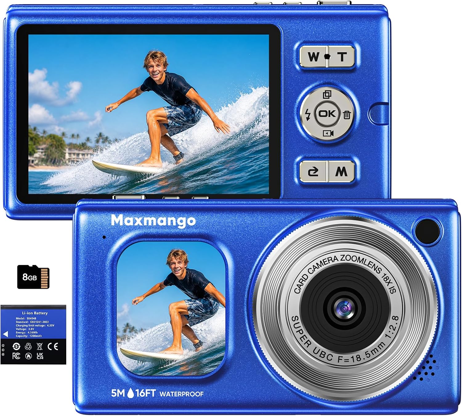 16FT Underwater Digital Camera, 4K 48MP 1500mAh Removable Battery 18X Zoom