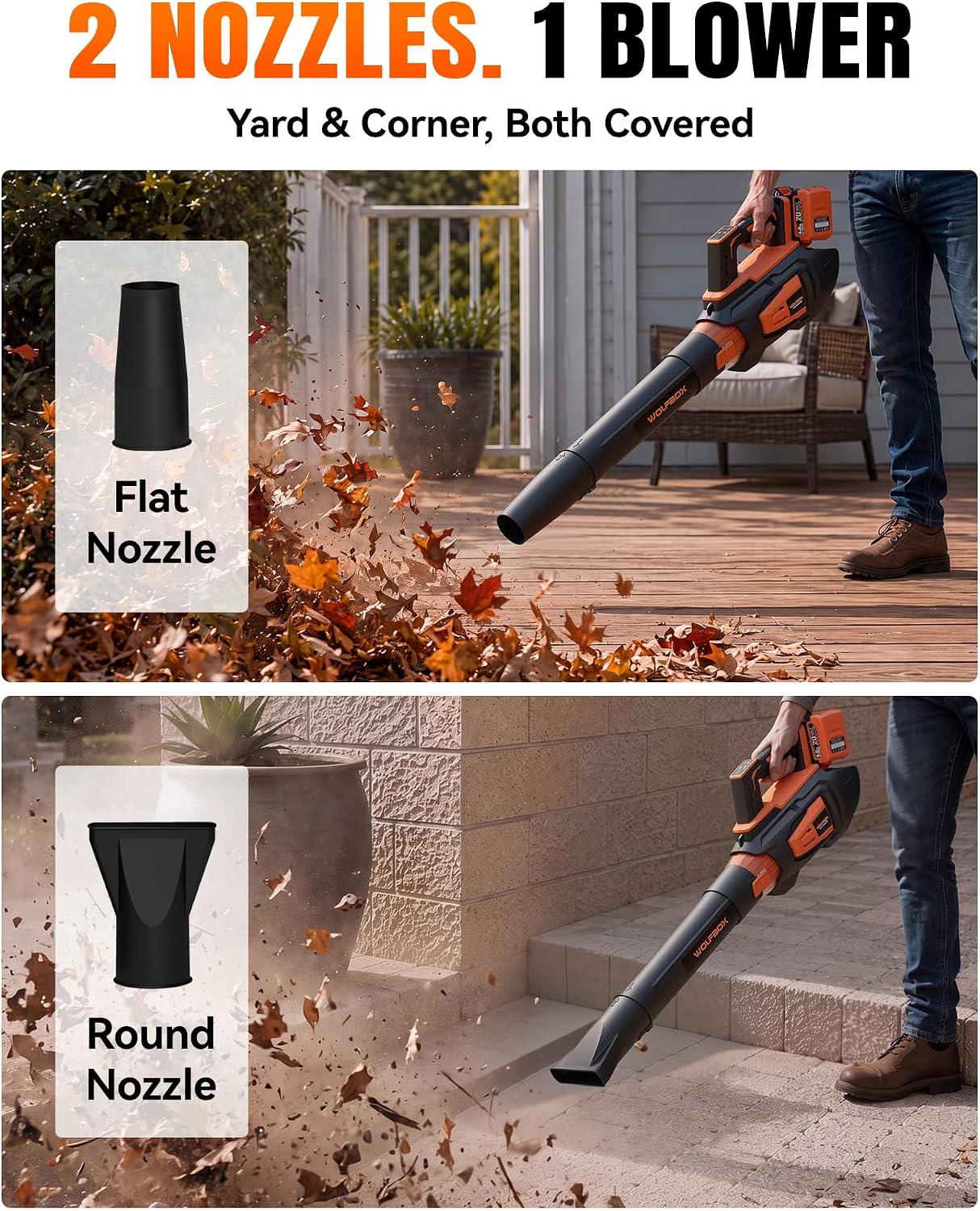 WOLFBOX MT600 Cordless Leaf Blower, 620 CFM 150 MPH, 2 Batteries - Image 6