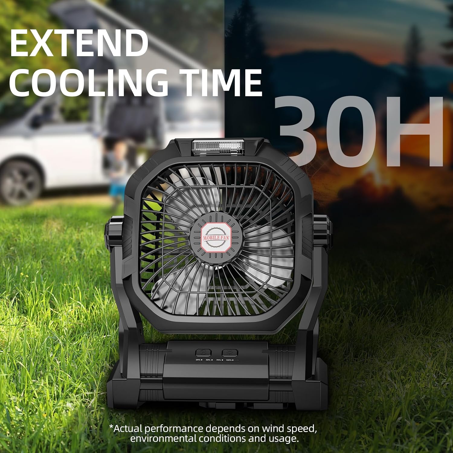 Camping Fan Rechargeable, 20000mAh Battery Powered Portable Fan with LED Light & Hook, 4-Speed 270° Adjustable, Camping Essentials for Tent, Travel, Car, Outdoor, Indoor, BBQ, Fishing, Jobsite - Image 6