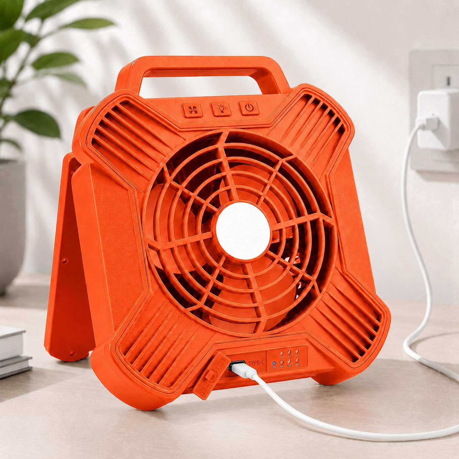 Solar Camping Fan, 10000mAh Rechargeable Tent Fan,4-Speed Battery & Solar Powered Fan with LED Light for Camping RV Emergency Travel (Orange) - Image 8
