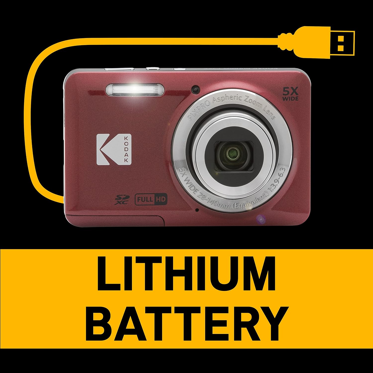 KODAK PIXPRO FZ55 16MP Compact Digital Camera, 5X Optical Zoom, Red - Image 6