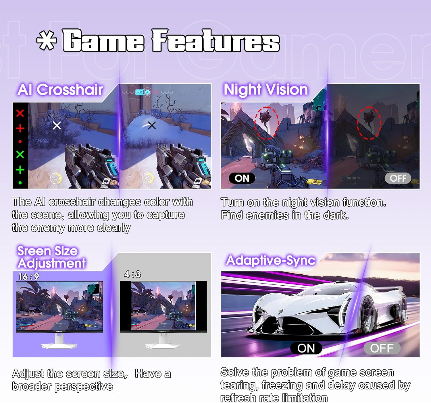 Amzfast 27" White Gaming Monitor, WQHD 2560x1440 200Hz Fast IPS 1ms HDR400 - Image 6