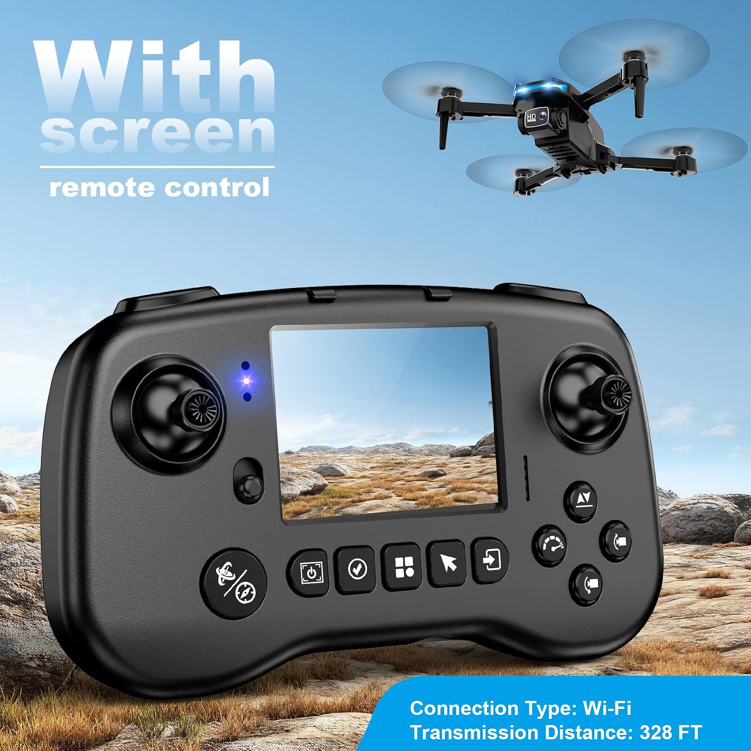 Drone with Camera, Screen on Controller Remote Control Quadcopter FPV Drone - Image 2