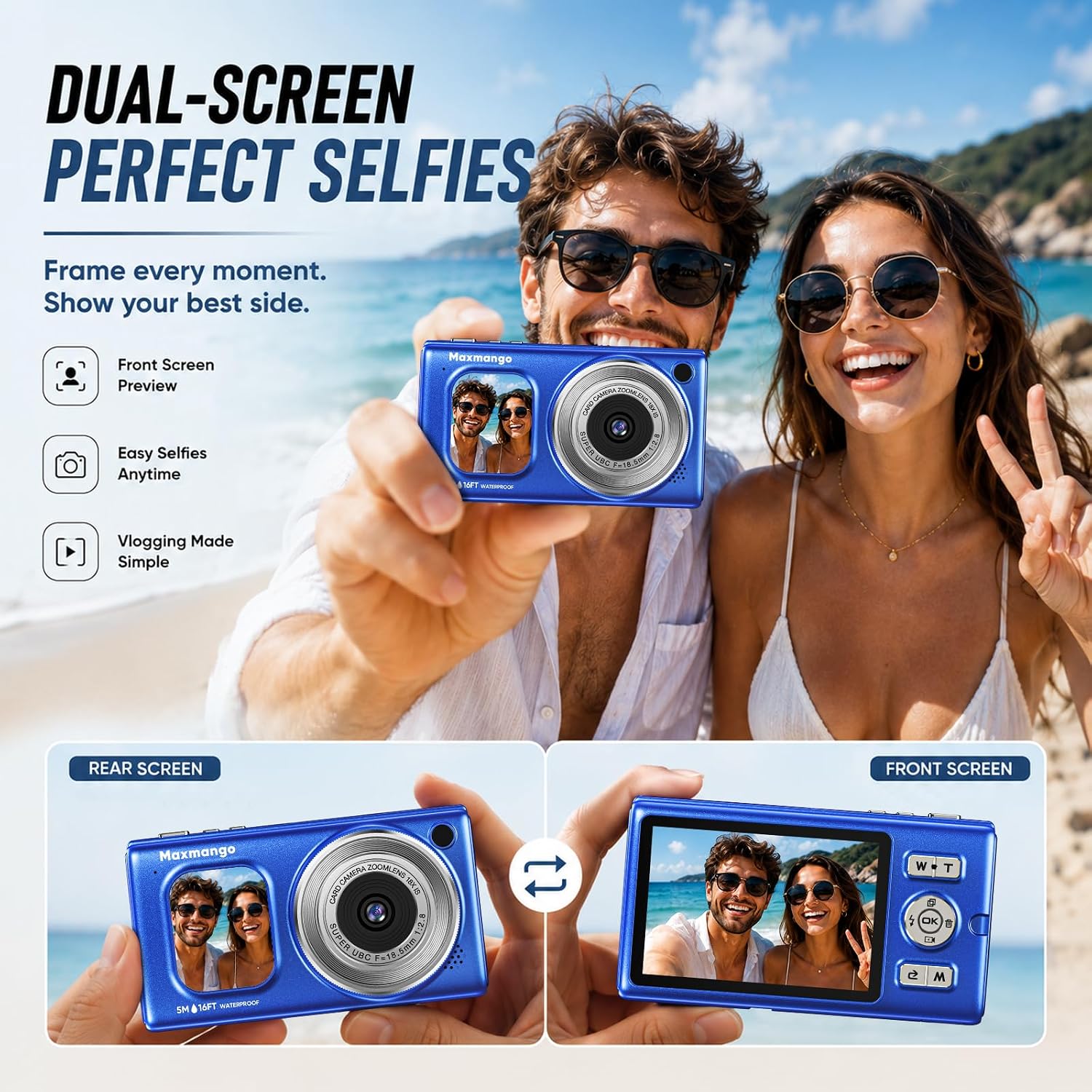16FT Underwater Digital Camera, 4K 48MP 1500mAh Removable Battery 18X Zoom - Image 4