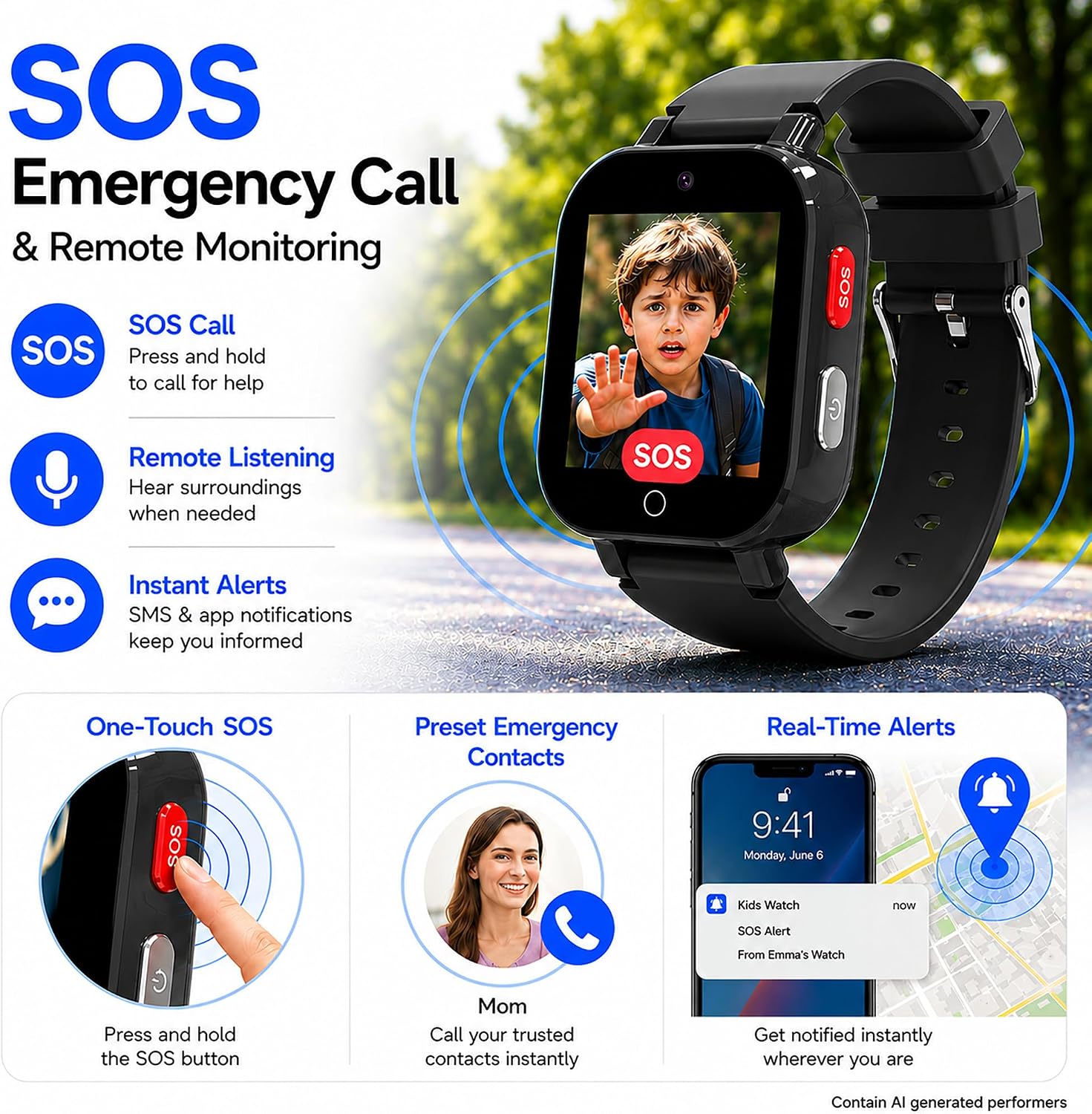 4G Kids Smart Watch with GPS Tracker, Video & Voice Call, SOS, WiFi, IP68 Waterproof, AI Smart Features, Parental Control Phone Watch for Boys Girls Age 4-12(SIM Card Included) - Image 4