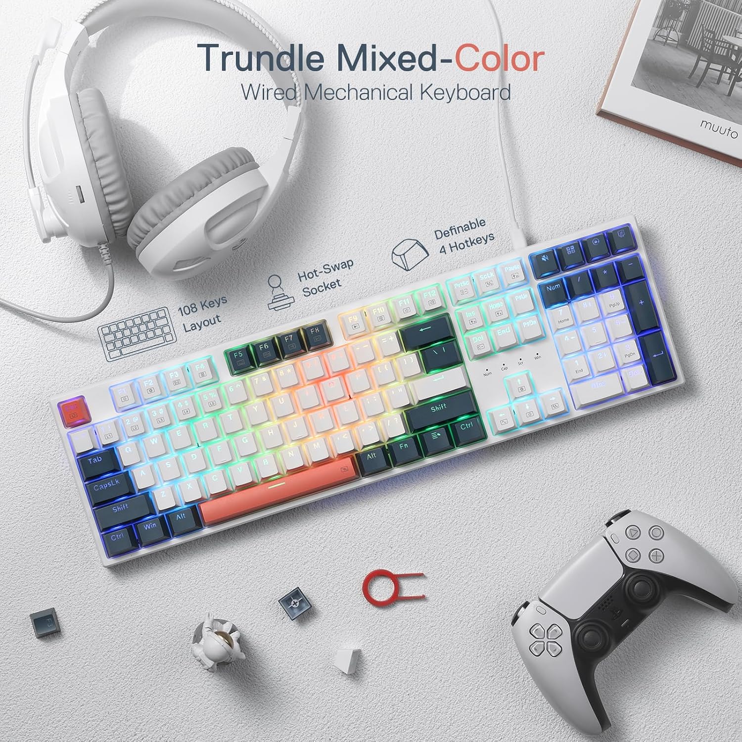 Redragon K668 108-Key Hot-Swap Wired RGB Gaming Keyboard, Extra 4 Hotkeys - Image 2