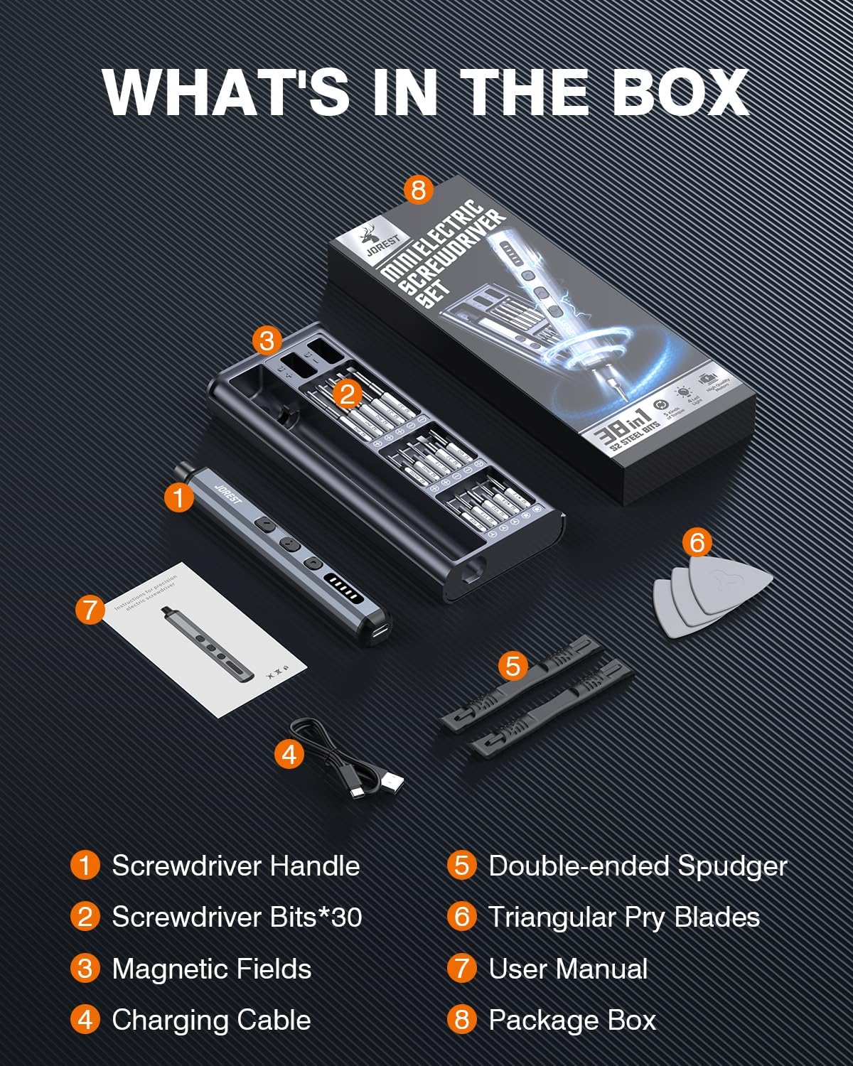 JOREST Mini Electric Screwdriver, Small Cordless Precision Screwdriver set with 38 Magnetic Bits, 5 Torque Settings, Repair Tool for iPhone, Laptop, Drone, Game Console, Camera; Gift for Father - Image 9