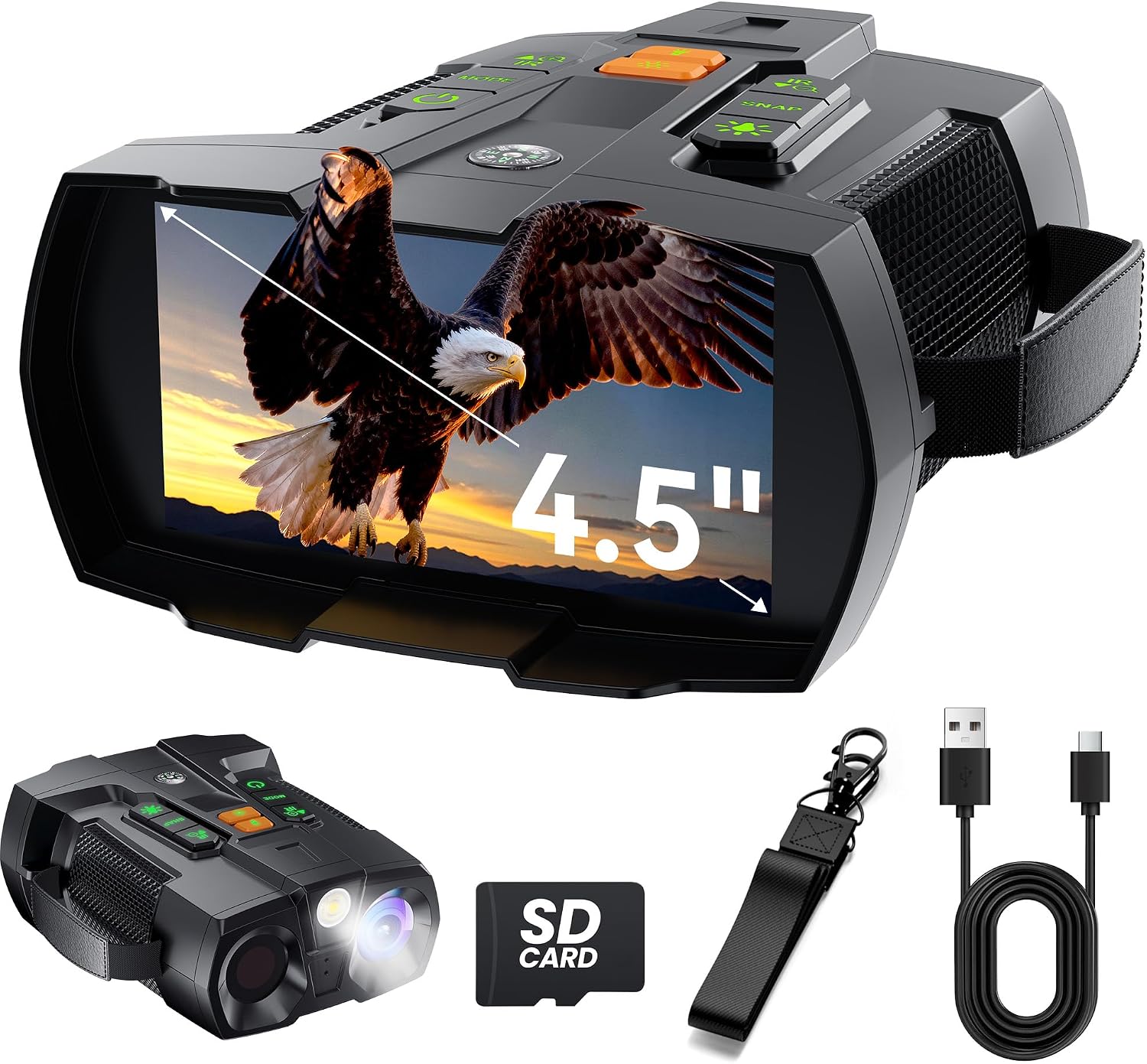 Night Vision Goggles Binoculars for Adults: 4K Night Vision Binoculars with 4.5" HD Screen, 10X Digital Zoom, 7-Level IR, 5000mAh Battery & 8GB Card for Hunting, Camping, Wildlife