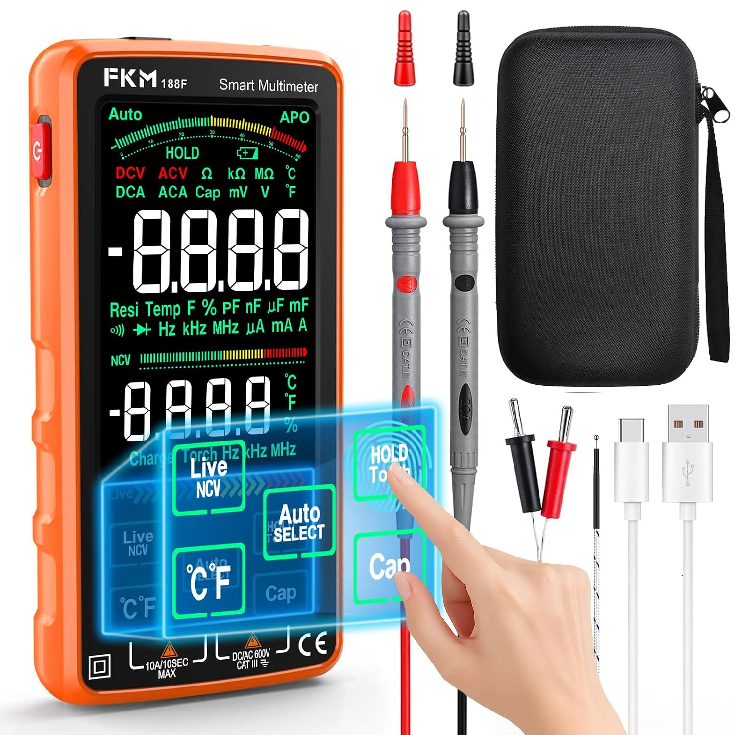 FKM Rechargeable Digital Multimeter Tester,Voltmeter w/ 5″ Touch Screen
