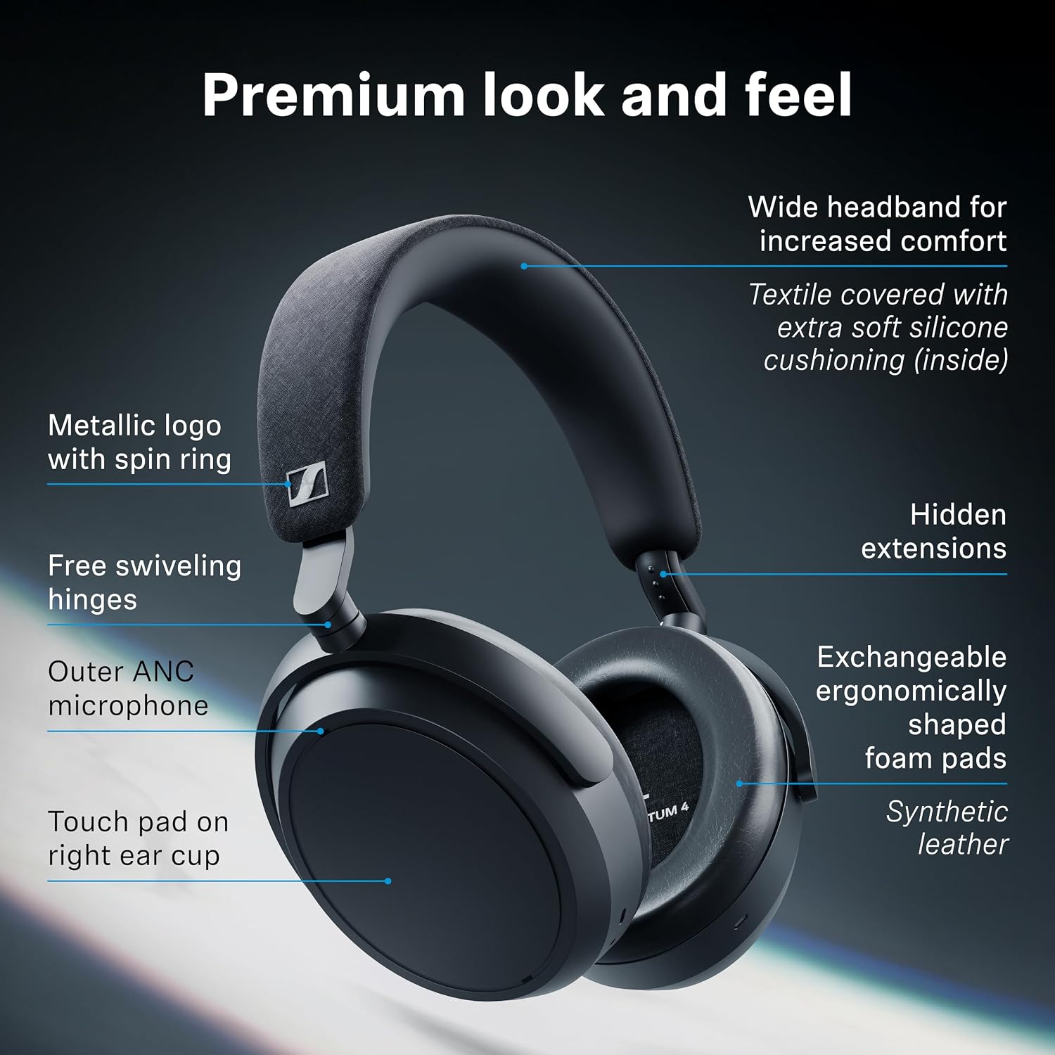 Sennheiser Momentum 4 Wireless Headphones, ANC, 60 Hr Battery, Black/Copper - Image 9