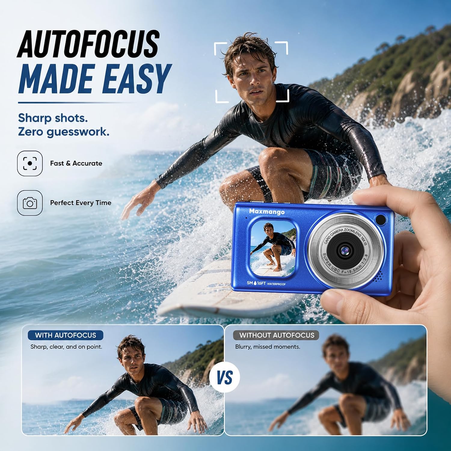 16FT Underwater Digital Camera, 4K 48MP 1500mAh Removable Battery 18X Zoom - Image 5