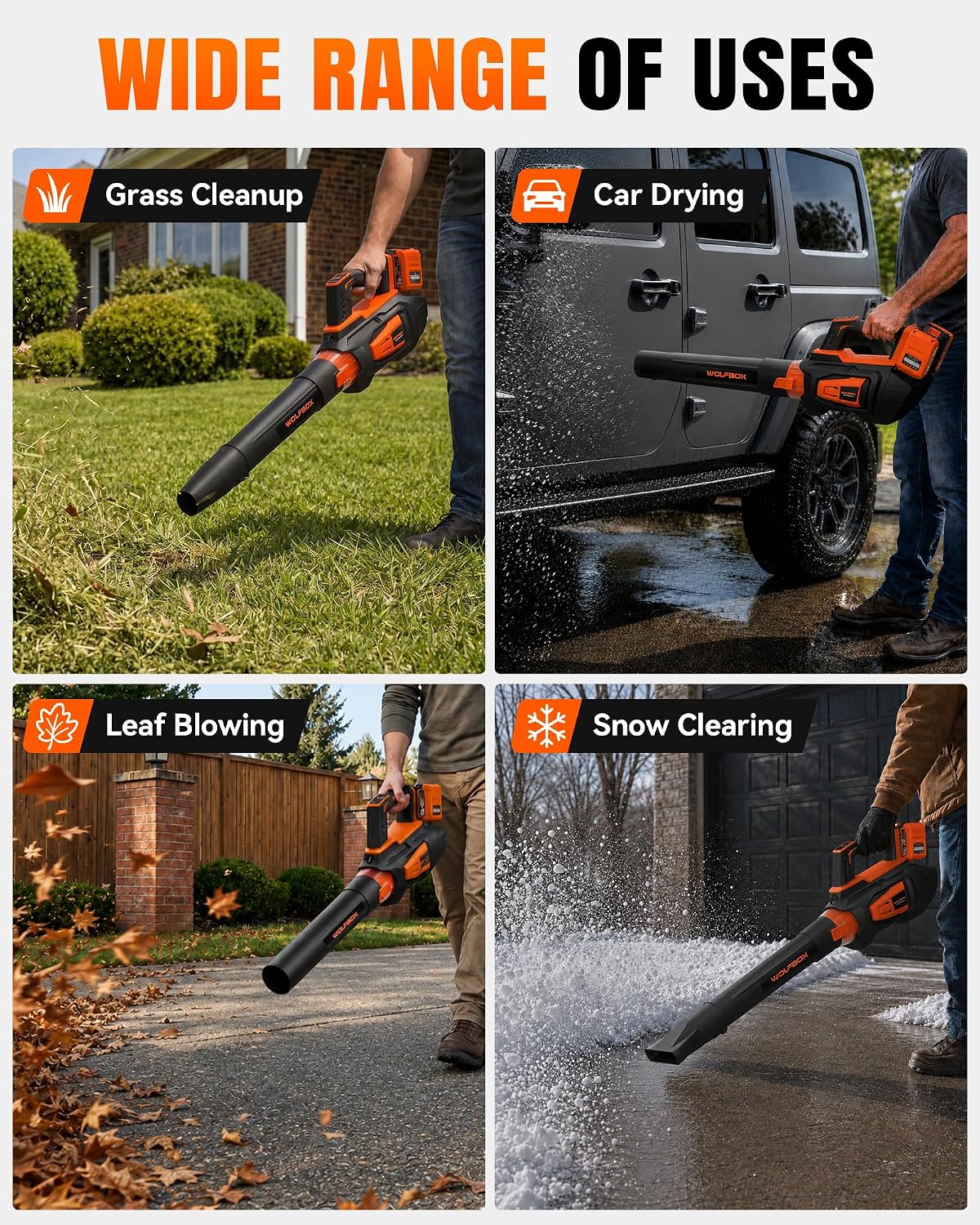 WOLFBOX MT600 Cordless Leaf Blower, 620 CFM 150 MPH, 2 Batteries - Image 7