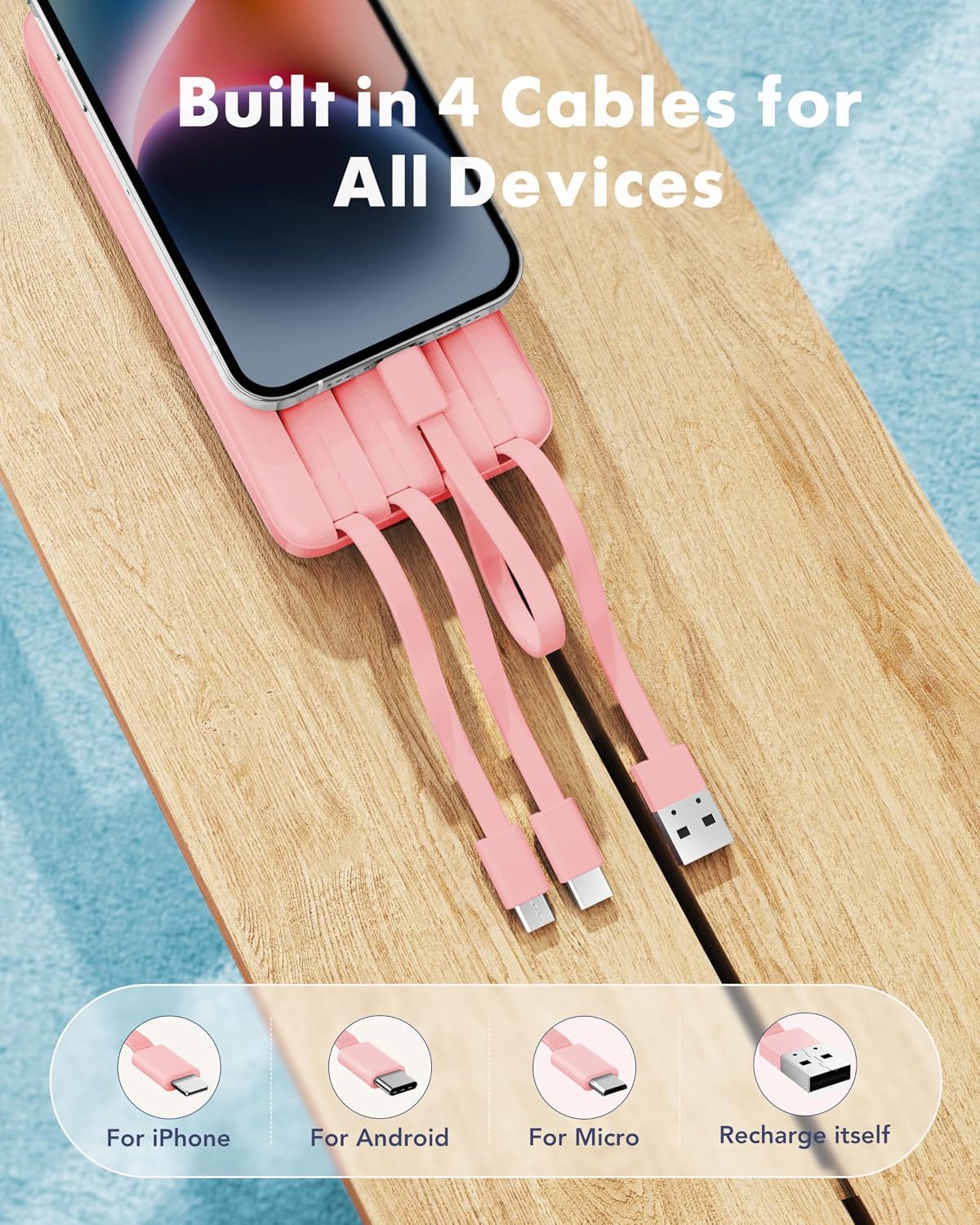 charmast Power Bank Portable Charger with Reinforced Built-in 4 Cables - Image 2
